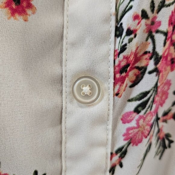 No Boundaries Floral Blouse XL Button Front Criss-Cross Back Recycled Poly - Picture 13 of 15